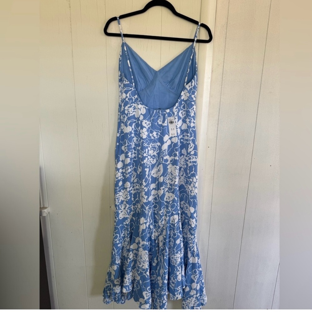 Abercrombie Blue & White mermaid low back spaghetti strap cocktail midi dress
